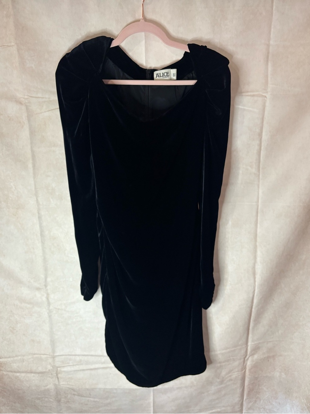 ALICE by Temperley Black Velvet Long Sleeve Scoop Neck Dress